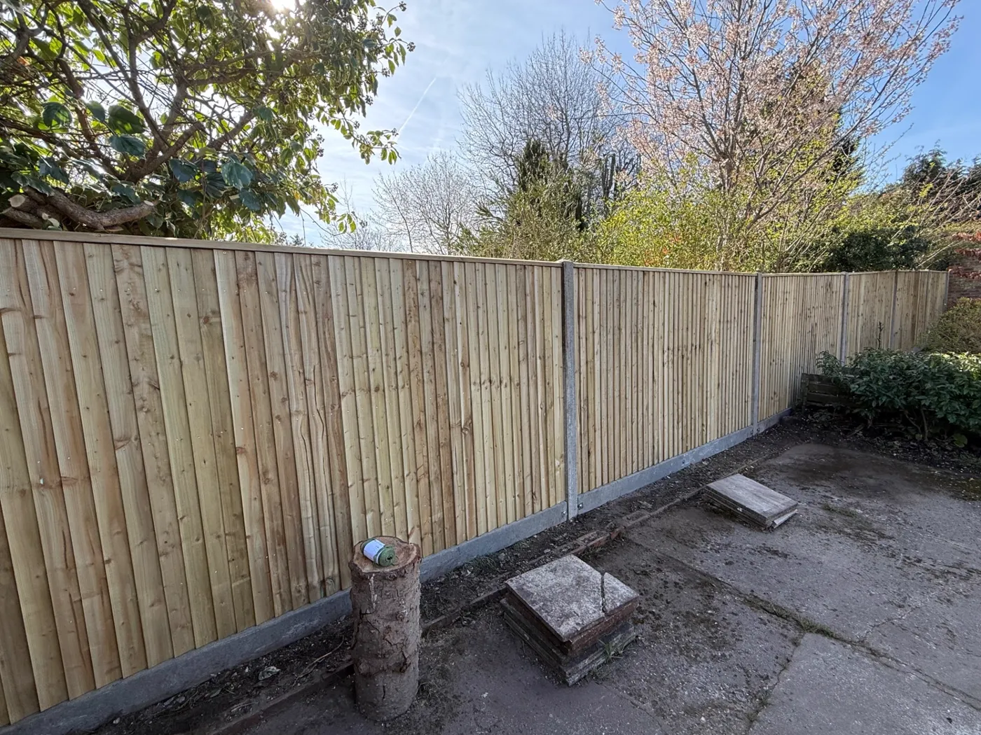 Feather edge closeboard fence with concrete posts along a Haslemere boundary